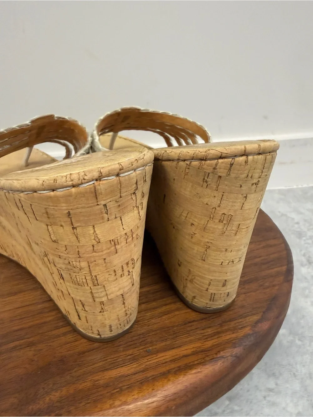 Born White Braided Leather Cork Platform Wedge Sandals Size 10